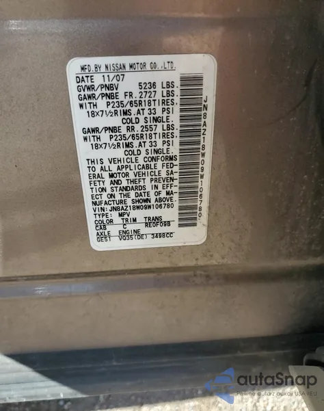 2009 Nissan Murano S from USA, damaged, VIN JN8AZ18W09W106780